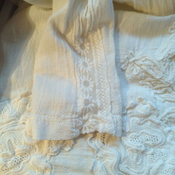 American South Side Shirt Top Blouse Large Cream Boho Peasant Prairie Lace - Picture 8 of 8